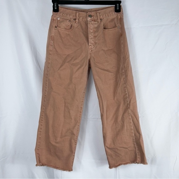 American Eagle Jeans Wide Leg Cropped Raw Hem Hidden Button Fly High Rise Denim - Picture 15 of 16